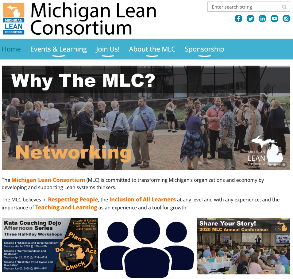Screenshot of the Michigan Lean Consortium's Website.
