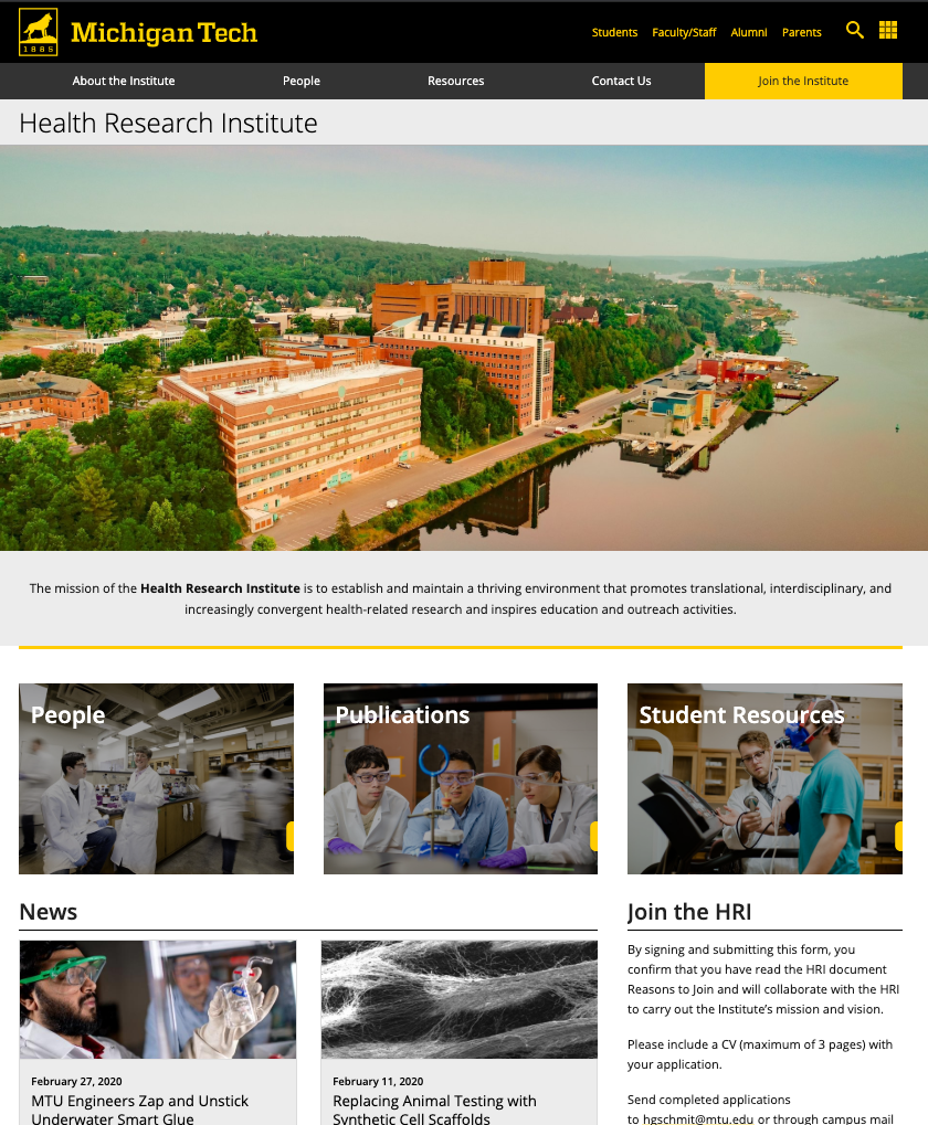 Screenshot of the Health Research Institute