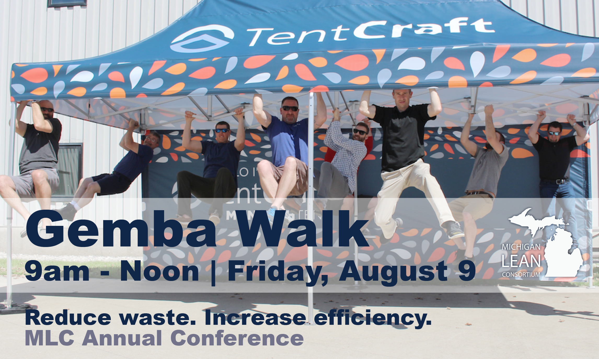 Gemba Walk flyer with MLC logo and background image.